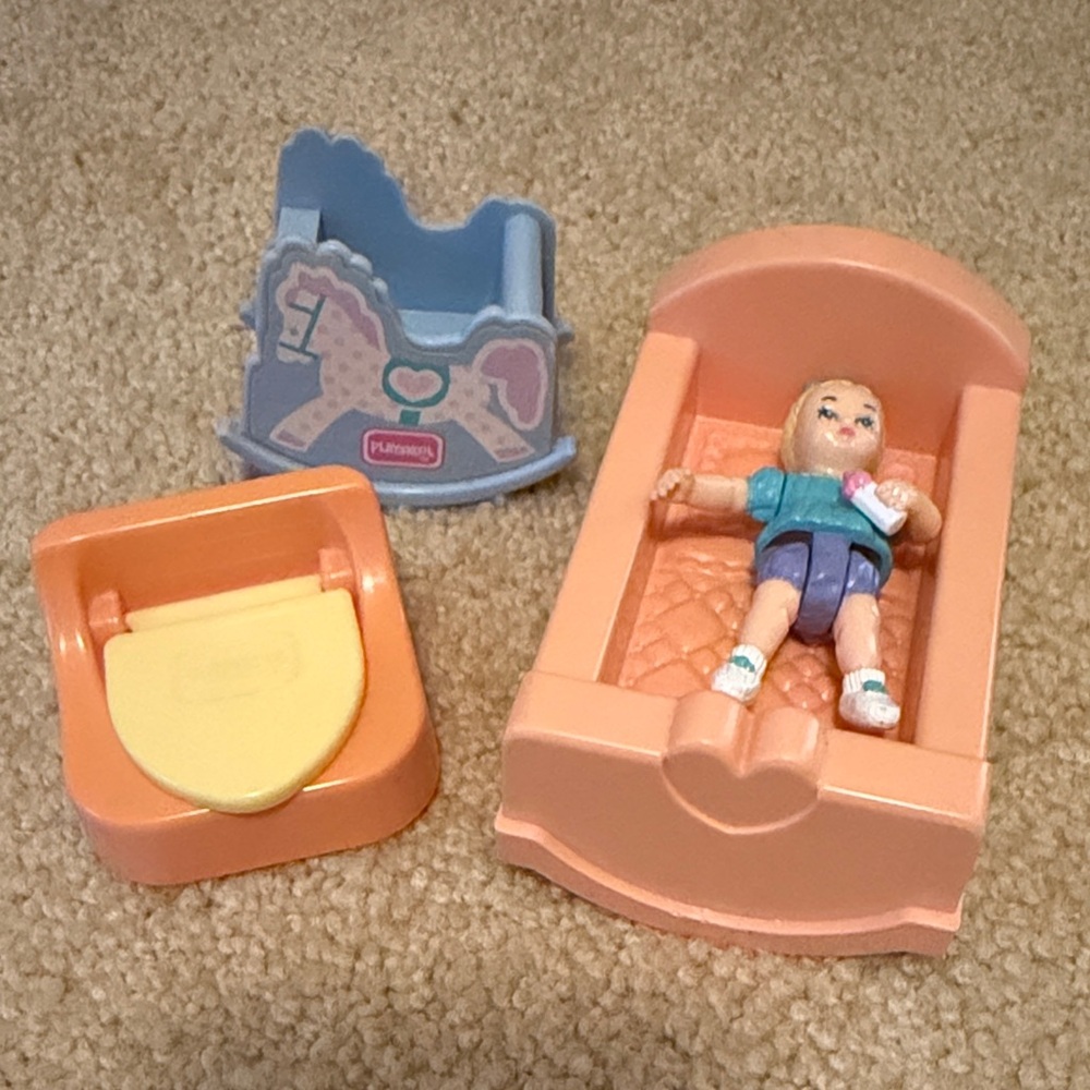 Vintage Playskool  Set with pink Cradle and Blue Accessories
